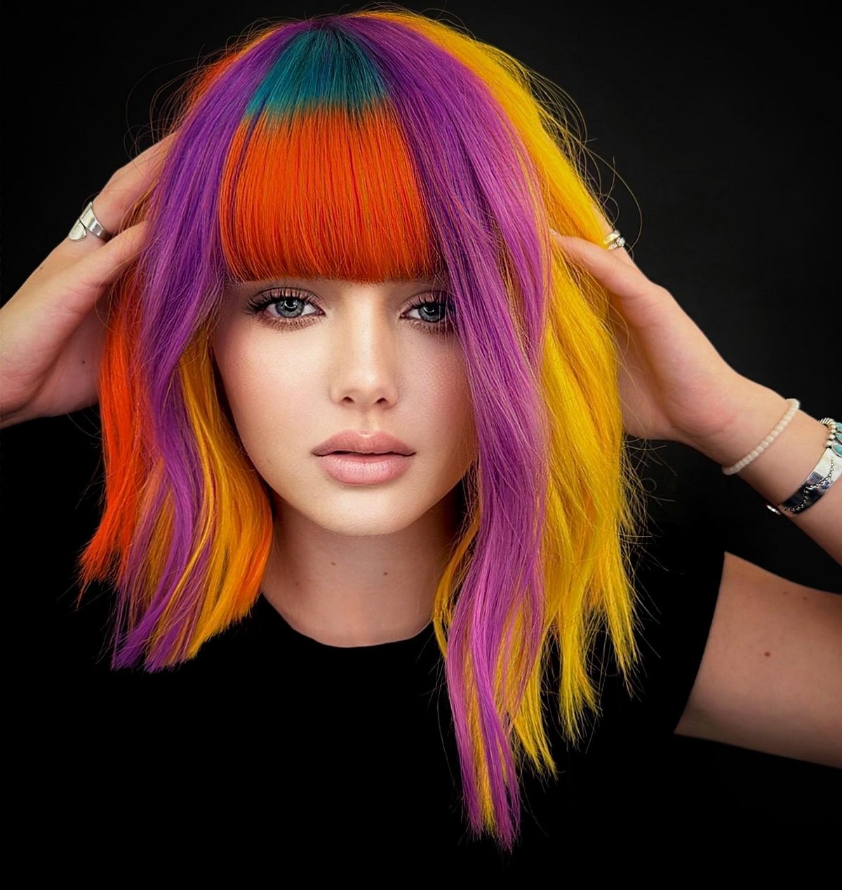 Rainbow Asymmetrical Medium Bob Hair
