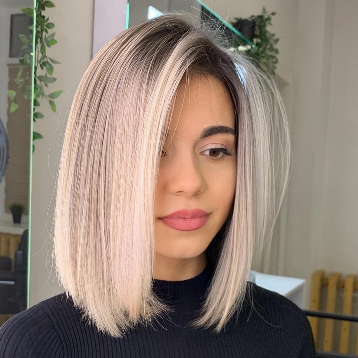 Blonde Lob With Dark Roots