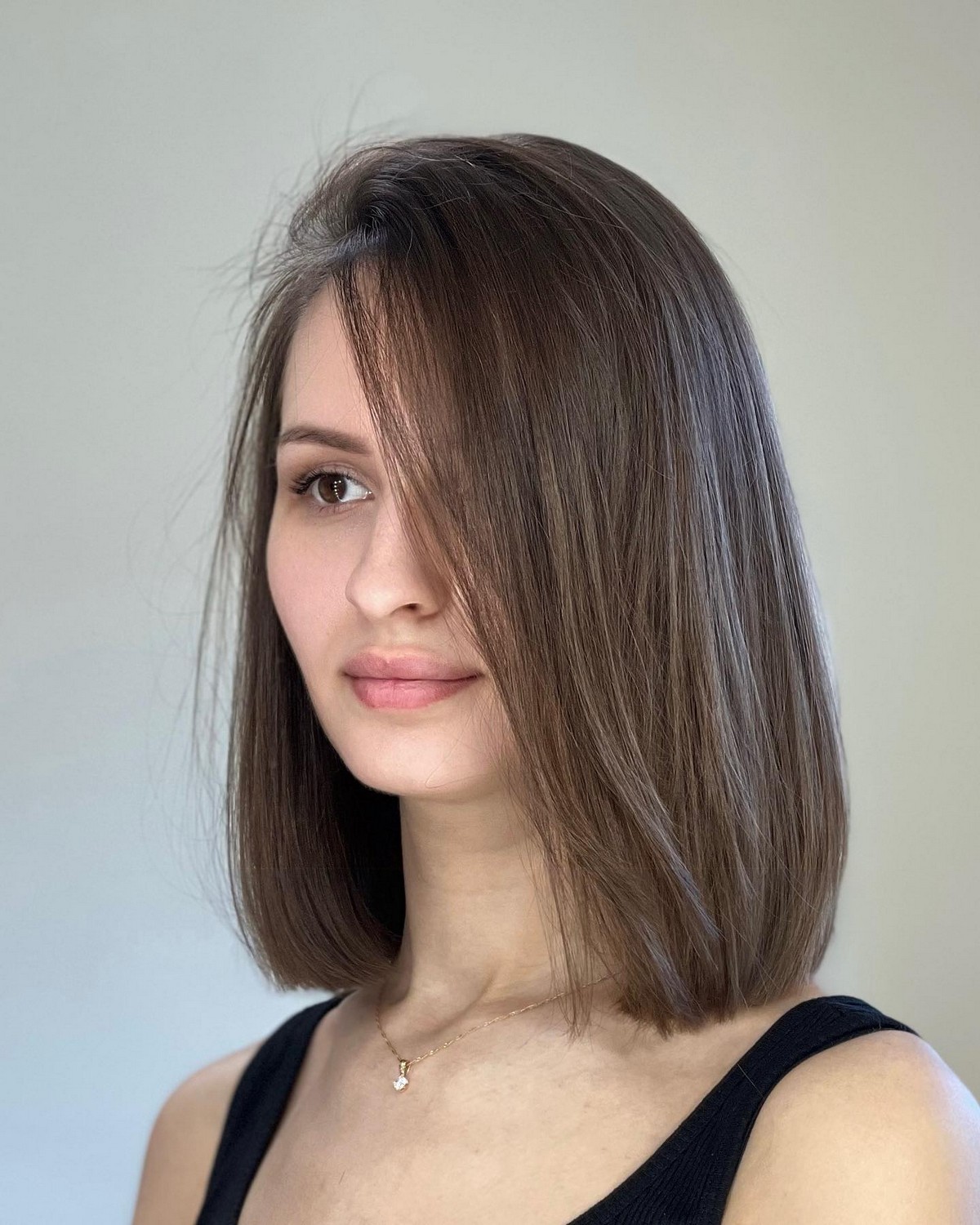 Deep Side-Parted Lob For Medium Straight Hair