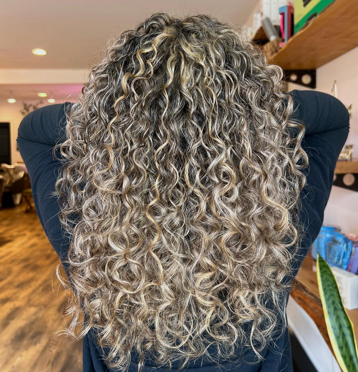 Curly Hair With Champagne Blonde Highlights