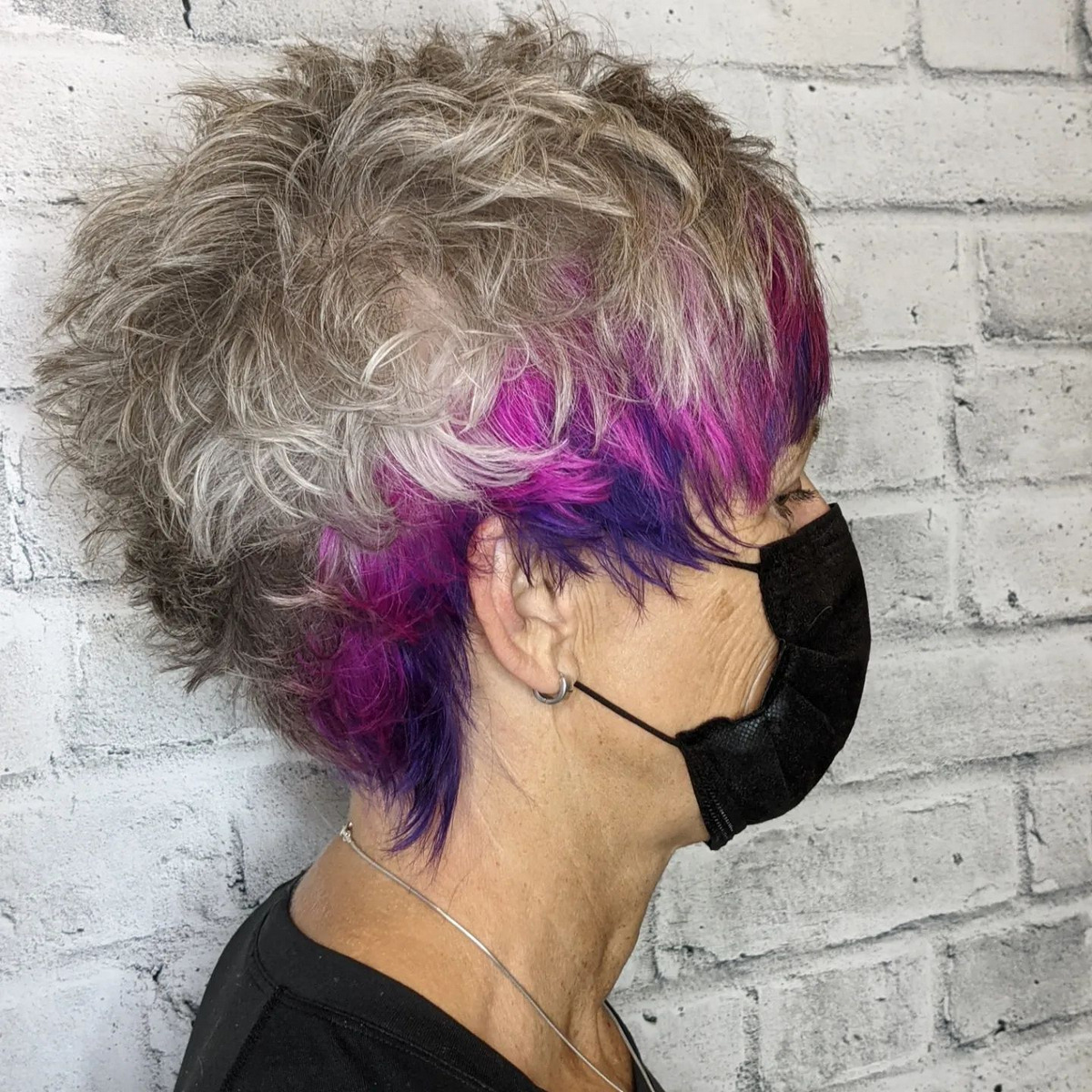 Pixie Cut With Purple Pink Underneath 
