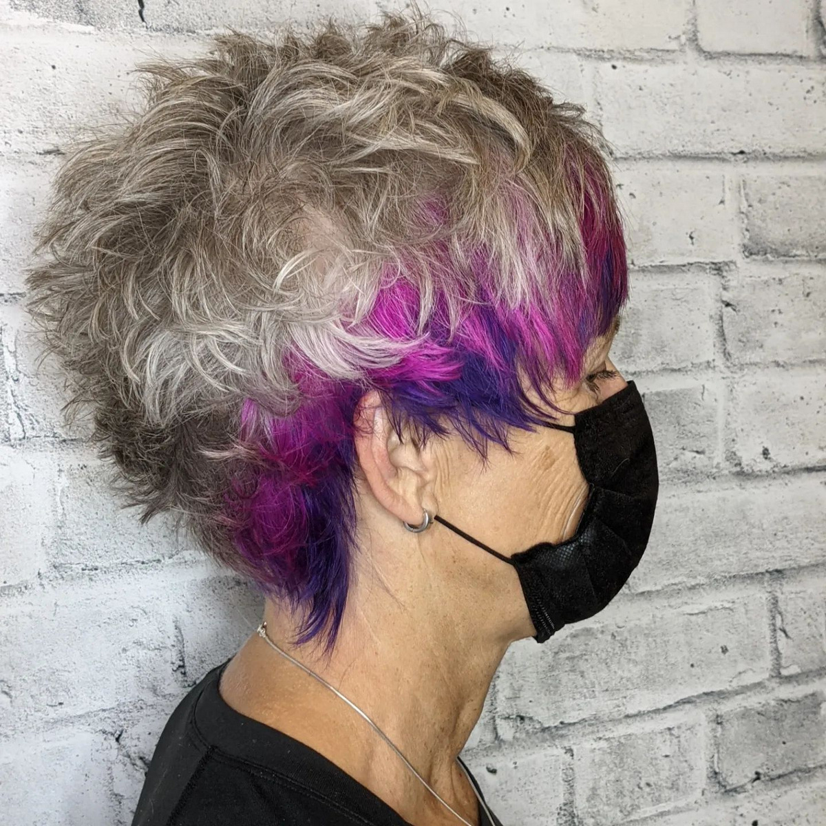 Pixie Cut With Purple Pink Underneath