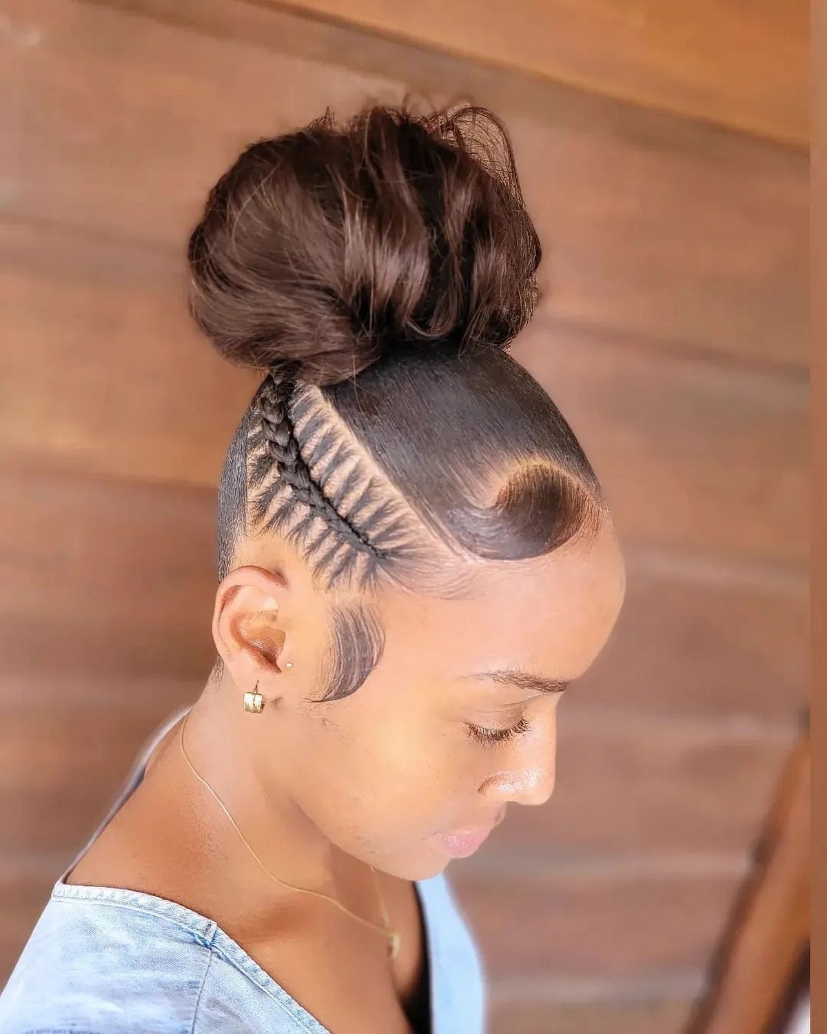 Crown Bun and Braid Detail on Sleek Updo