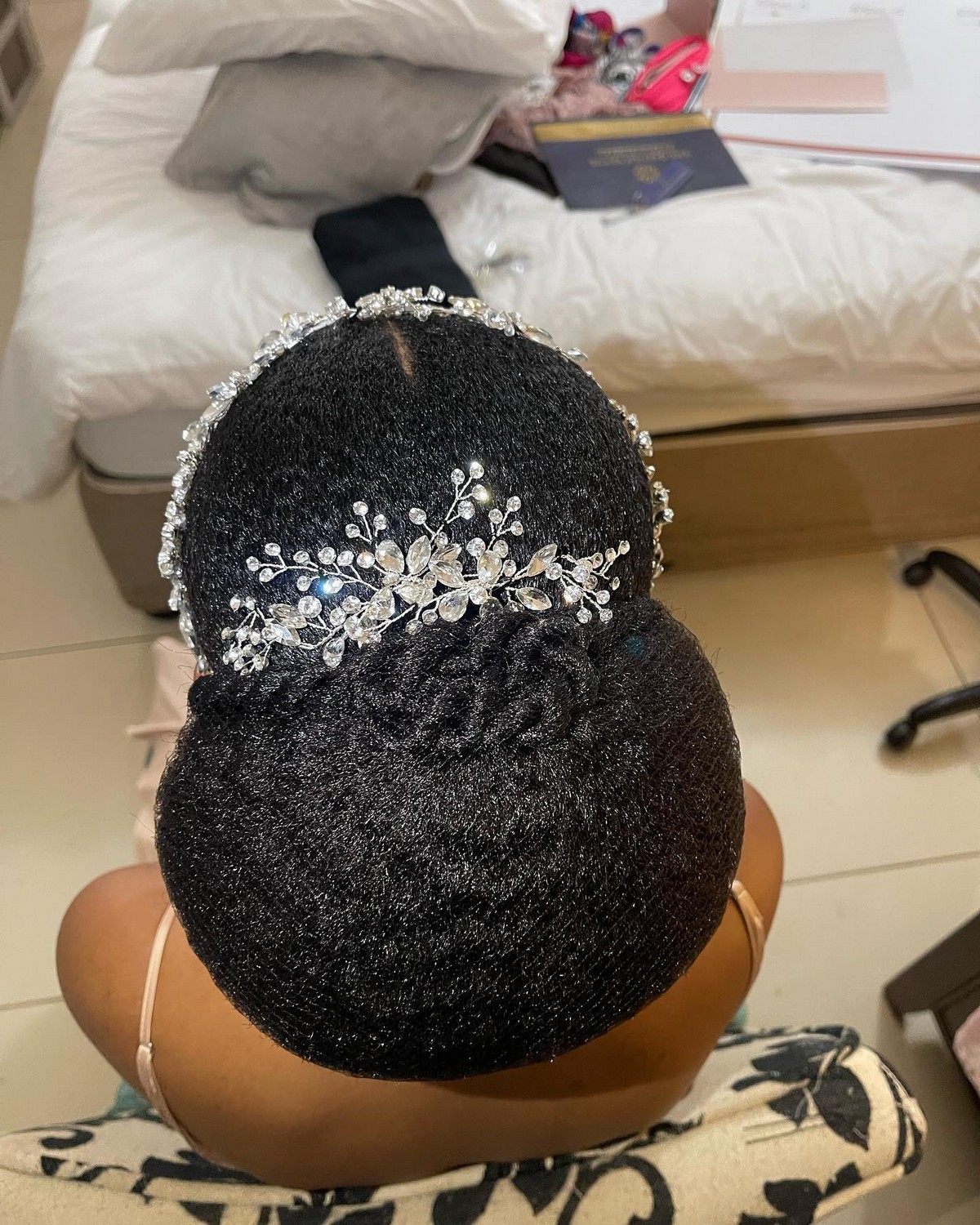 Voluminous Black Hair Wedding Updo