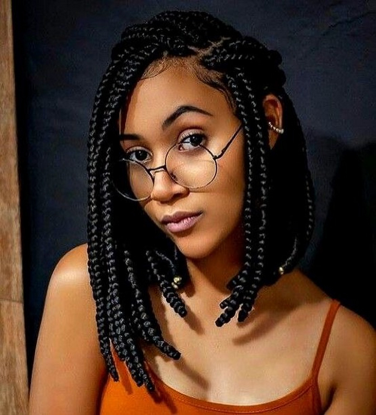 Asymmetrical Bob With Box Braid Styles