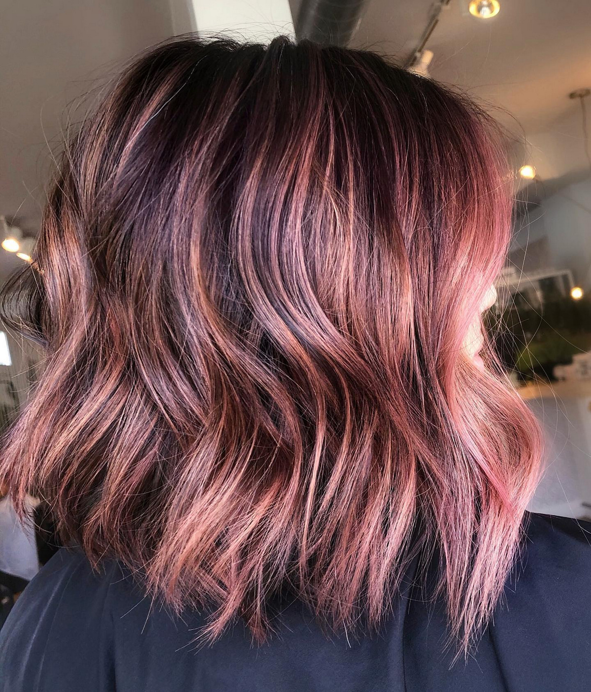 Chocolate Mauve Balayage With Pink Undertones