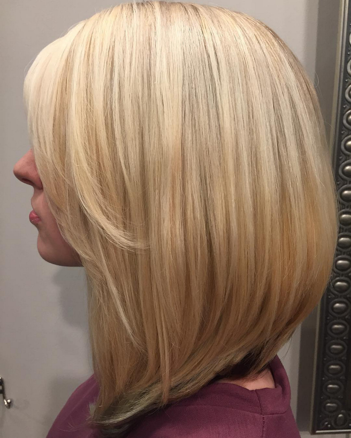 Long Platinum A-line Hair Cut
