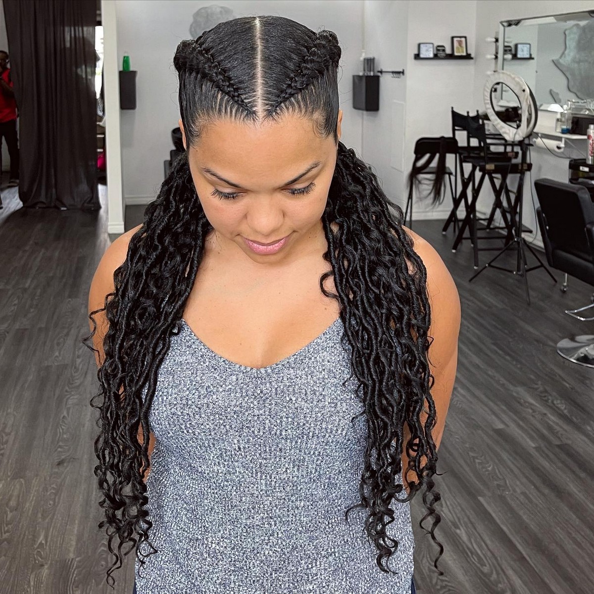 Dutch Braids with Sleek Center Part