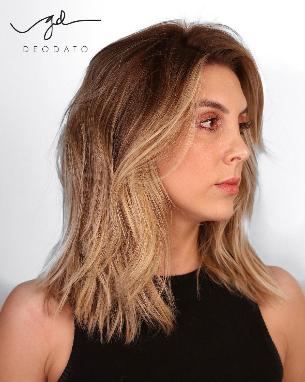 Lob Hair With Blonde Balayage