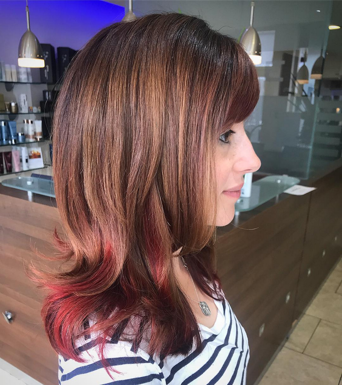Copper Brown Balayage With Auburn Tips