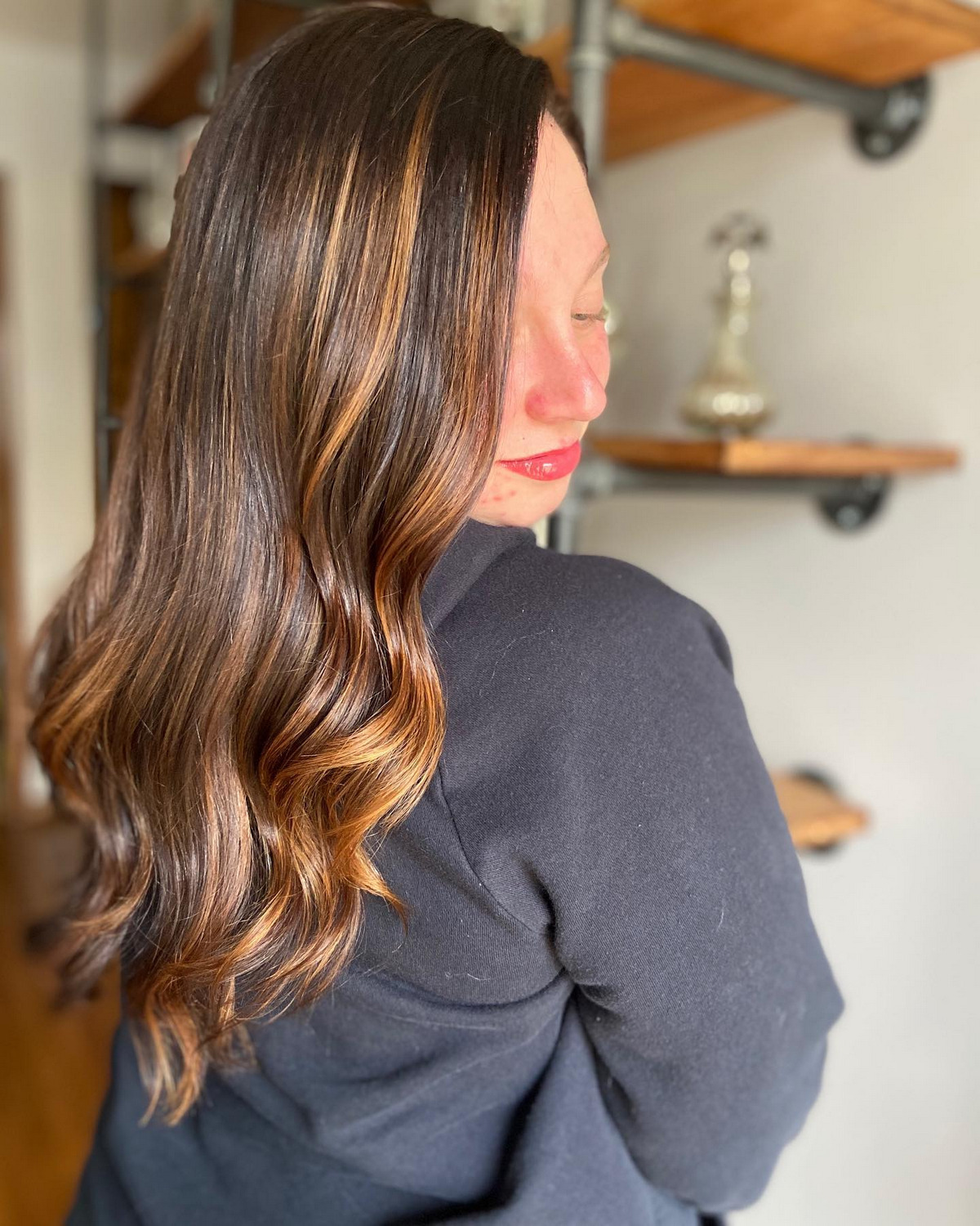 Golden Walnut Balayage With Amber Highlights