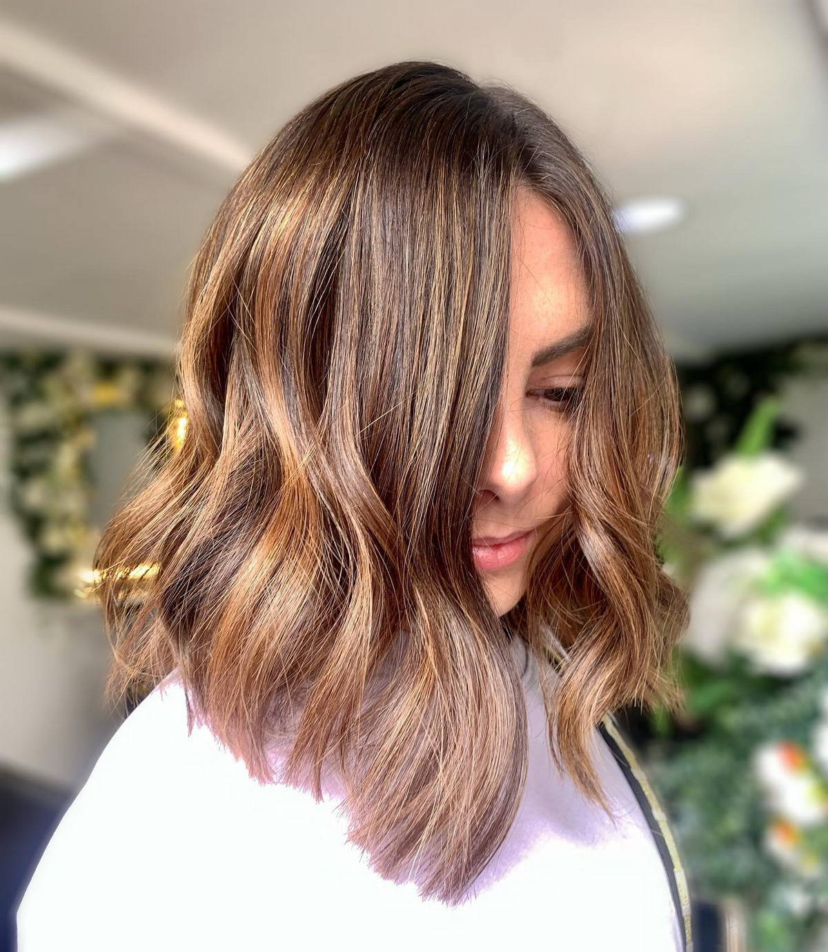 Sable Brown Balayage With Caramel Ribbons