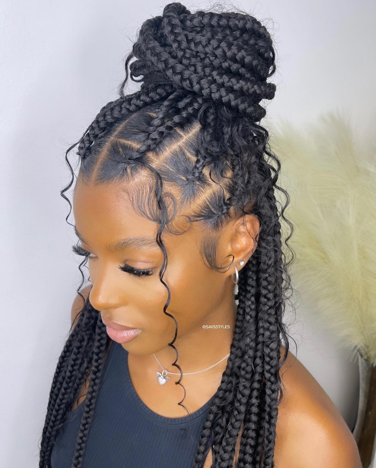 Half-Up Big Box Braids with Curls