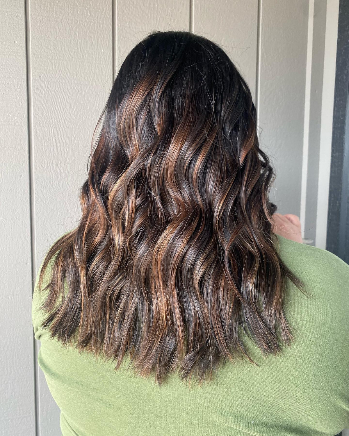 Caramel Swirl Balayage On Dark Brown Hair