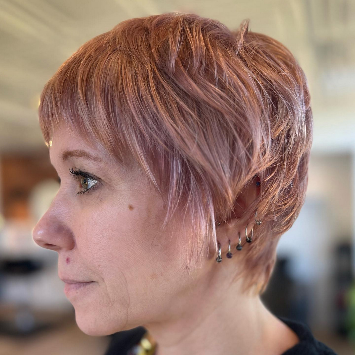 Pixie Cut With Rose Gold Color 