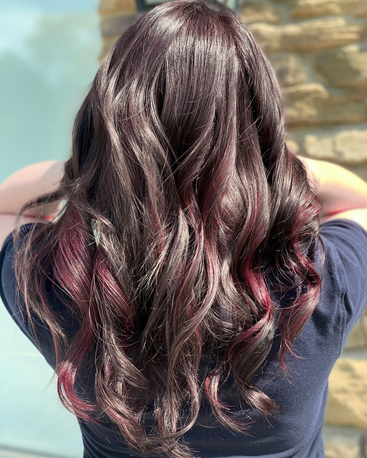 Chocolate Cherry Balayage With Red Highlights 