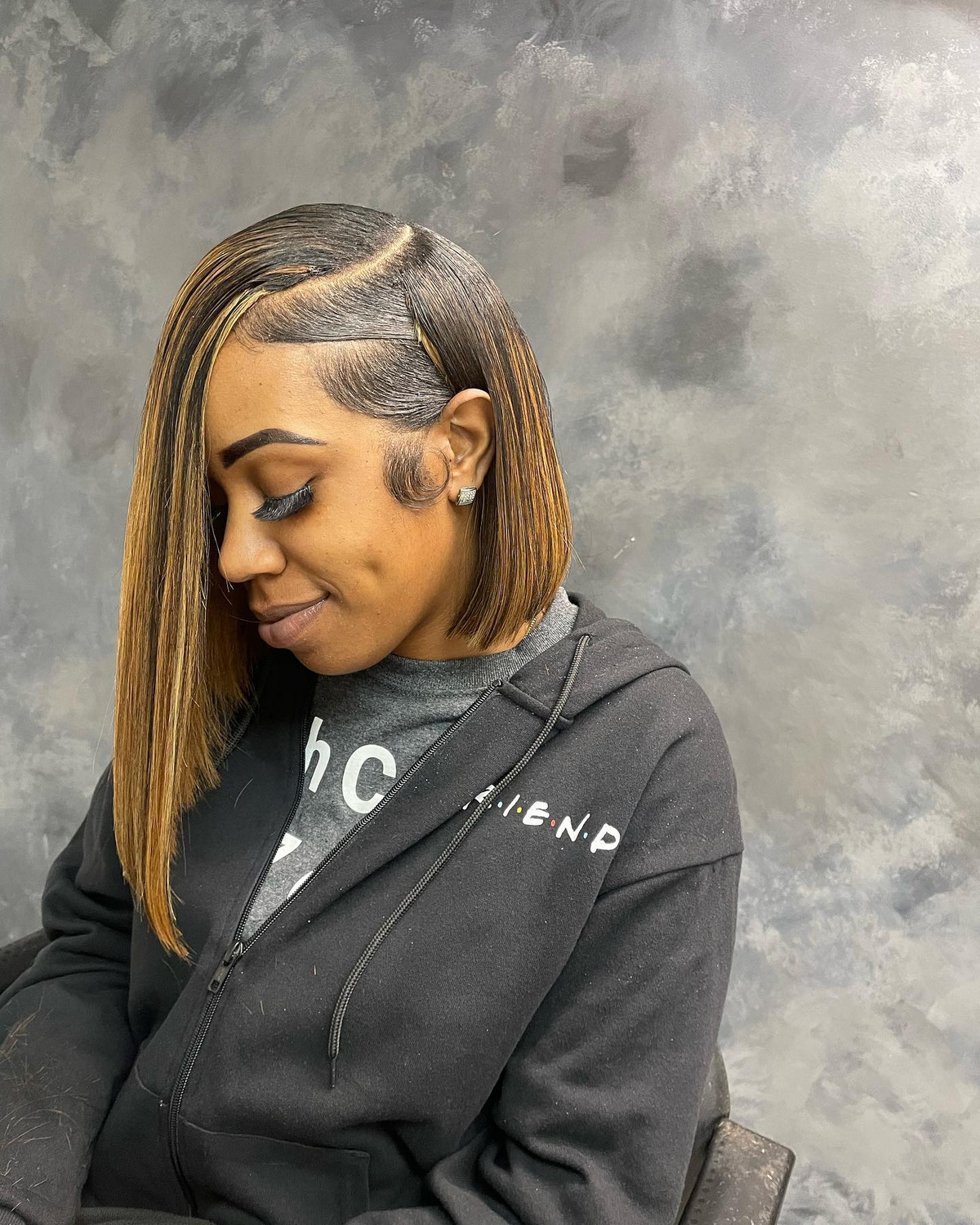Asymmetrical Bob With Golden-Blonde Highlights