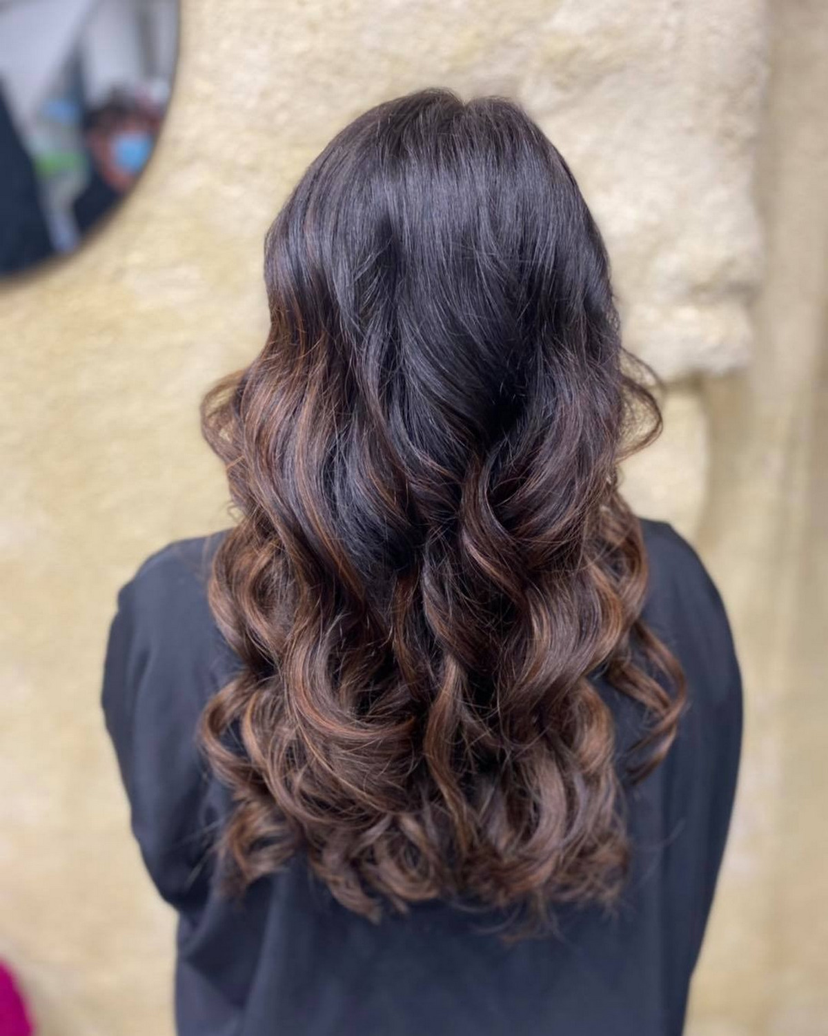 Smoky Caramel Balayage Espresso Brown Hair