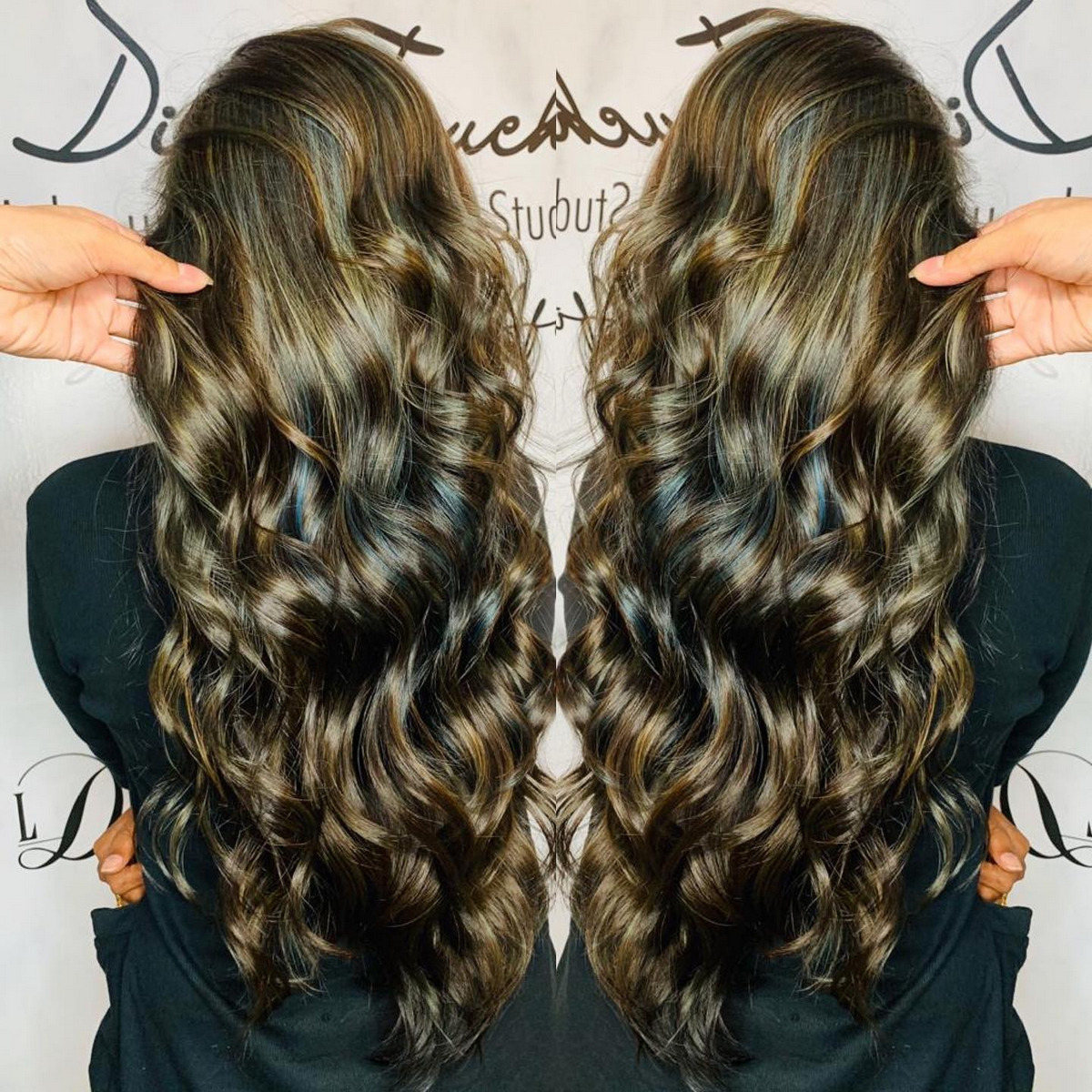 Ash Brown Base With Caramel And Teal Highlights