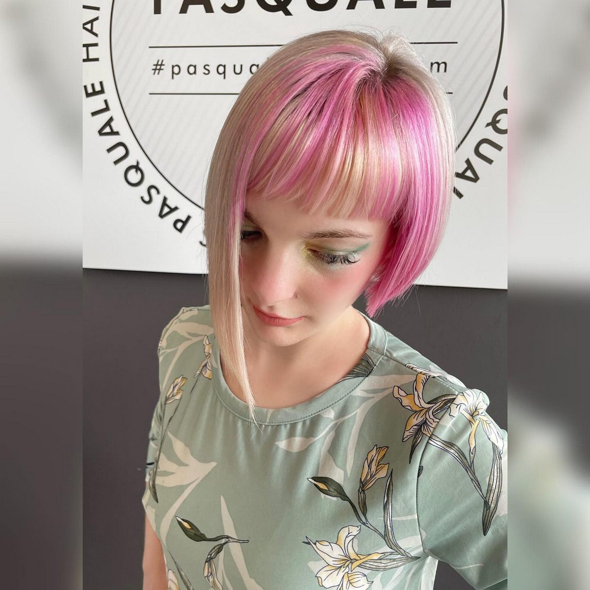 Pink Asymmetrical Bob