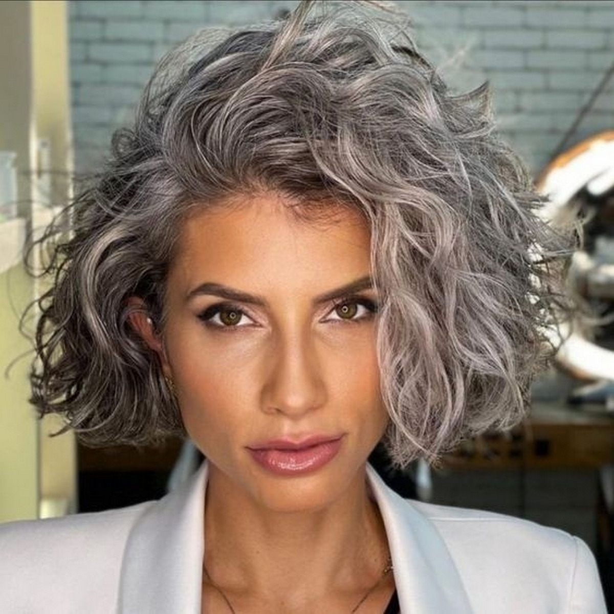 Salt And Pepper Gray Color On Asymmetrical Bob Style