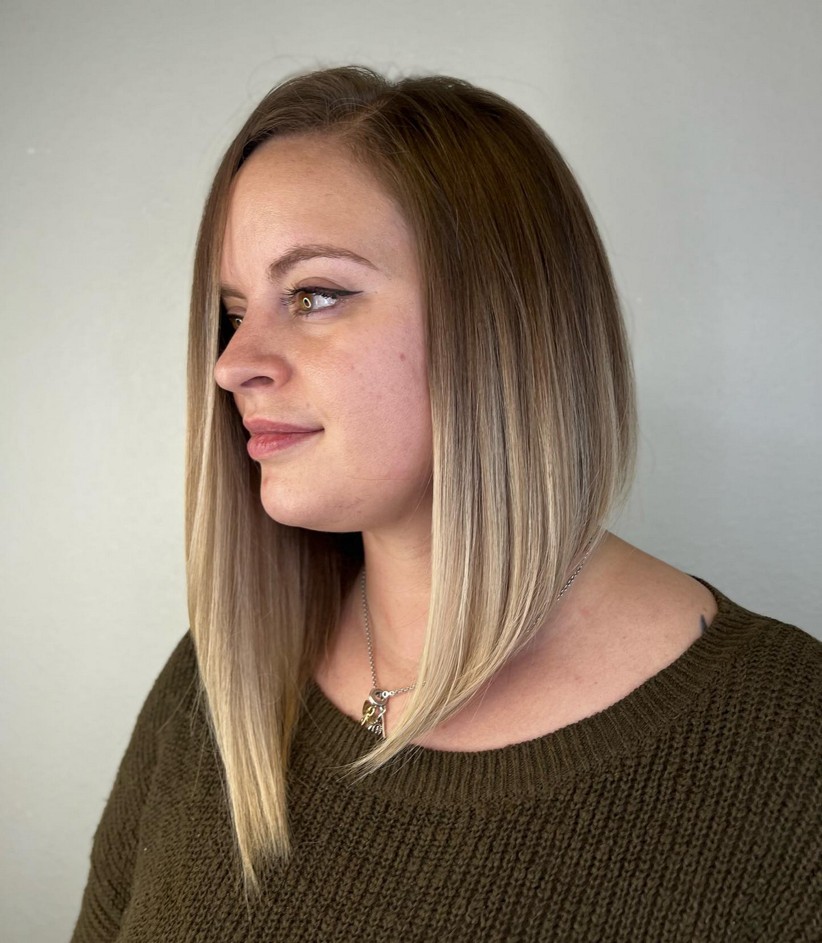 Asymmetrical Lob With Blonde Ombre