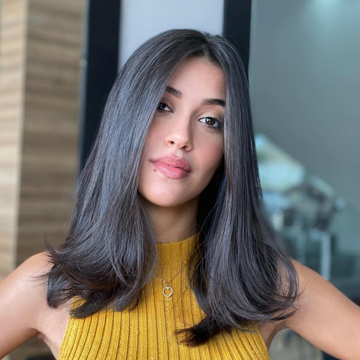 Extremely Long Bob with Feathered Ends