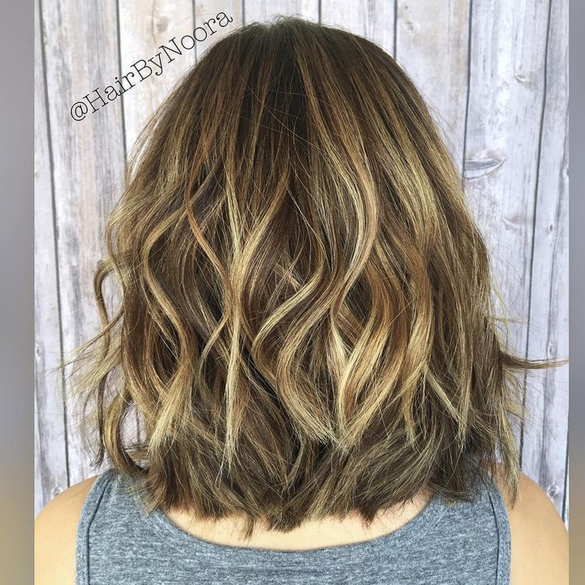 Textured Lob With Blonde Streaks