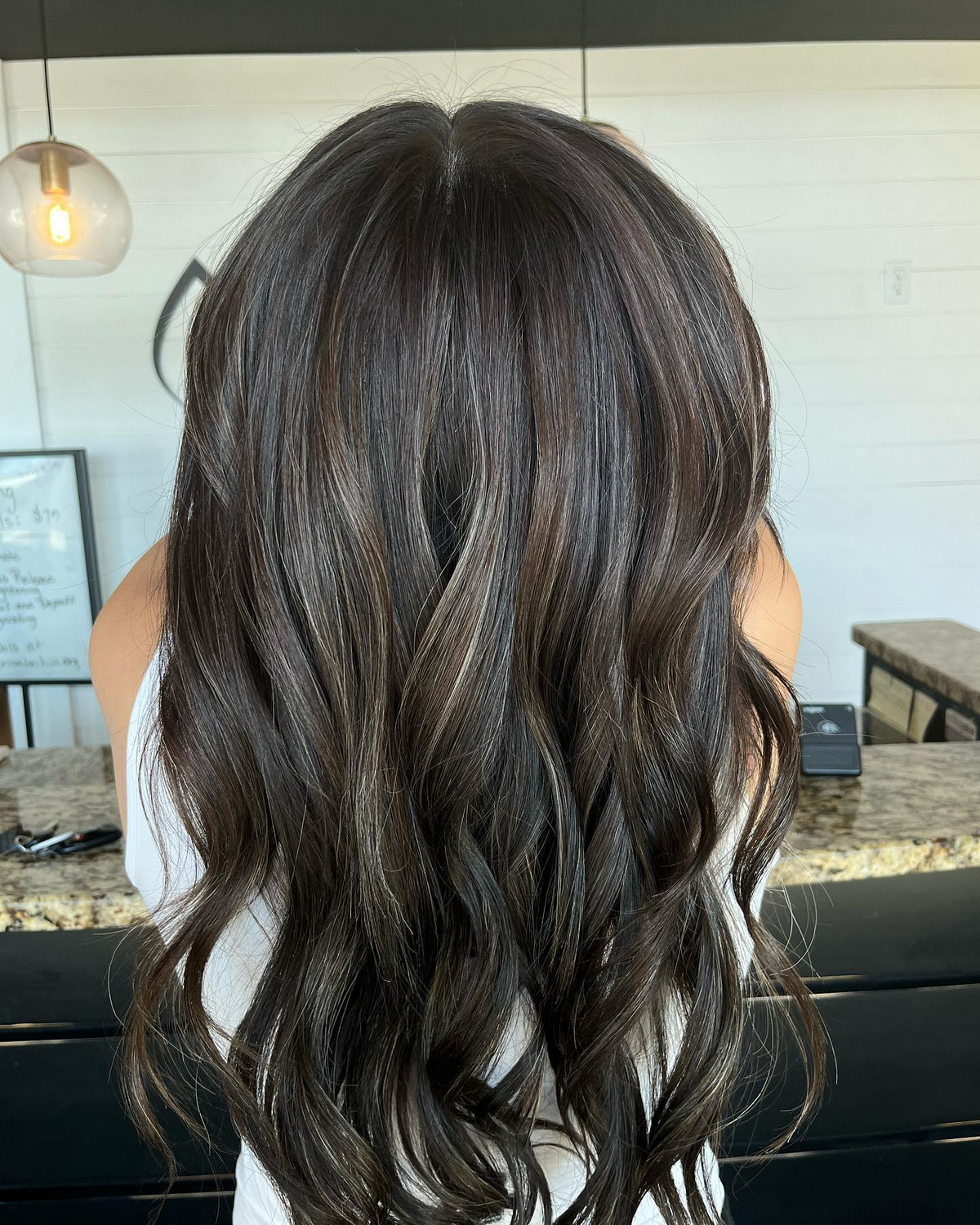Ashy Mocha Balayage With Silver Highlights
