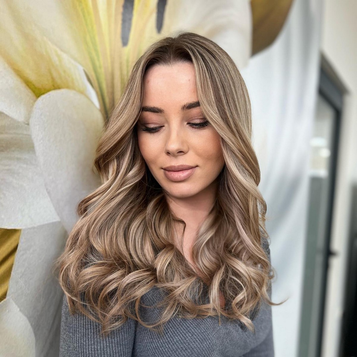 Blonde Balayage Hair with Center Part