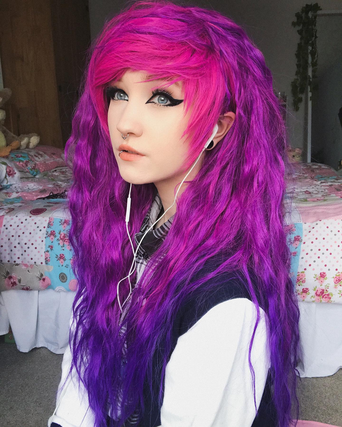 Purple Hair With Side Swept Bang