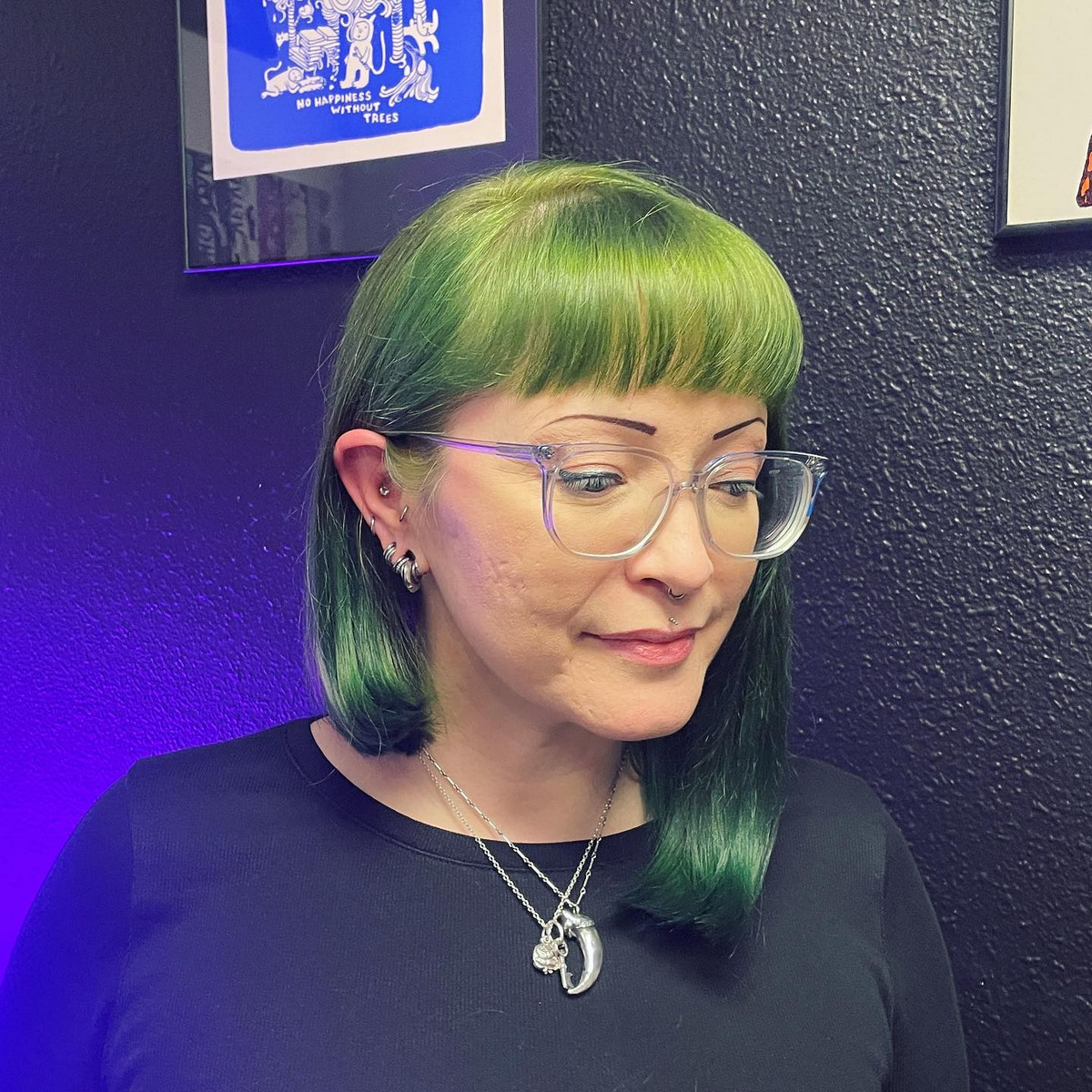 Asymmetrical Lob With Blunt Bangs