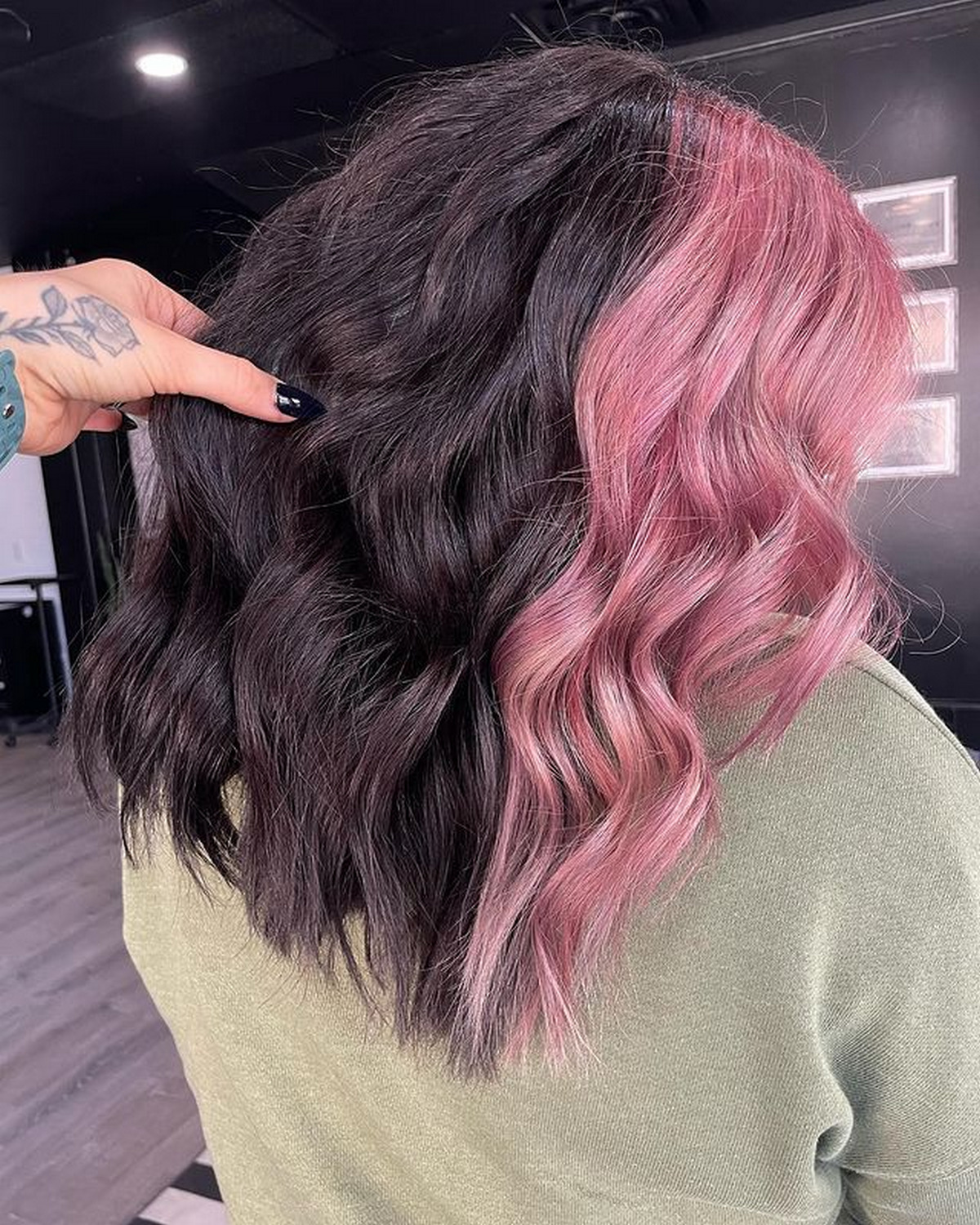 Pink Block Color On Medium-Length Hair