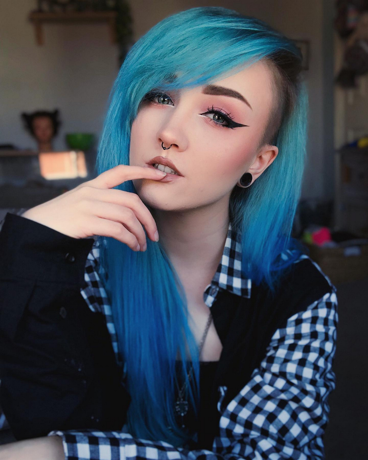 Side Shaved With Blue Hair