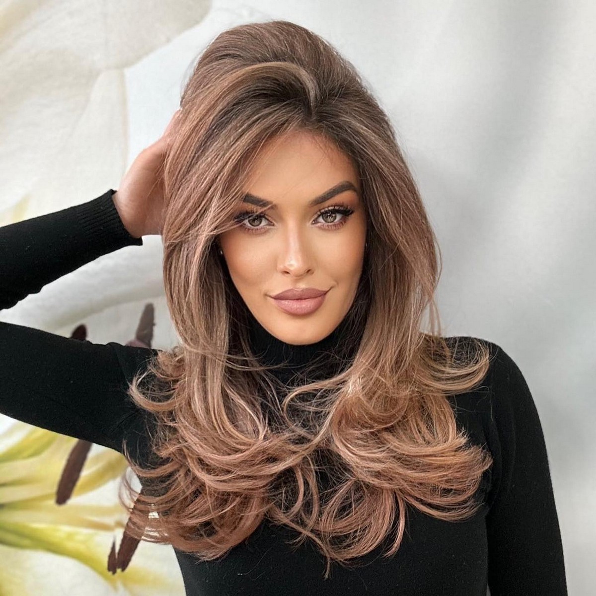 Rose Gold Brunette Hair with Curly Ends