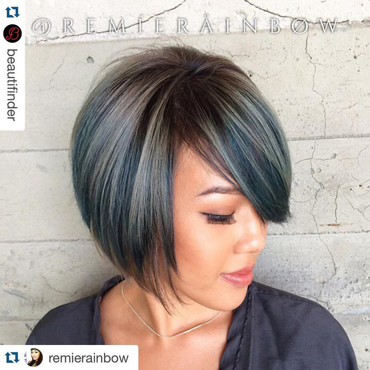 Modern Short A-line Bob with Rainbow Highlights