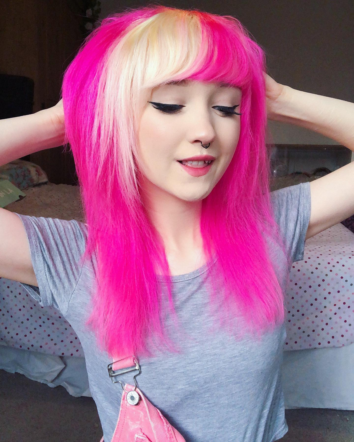 Blonde Streak On Pink Hair