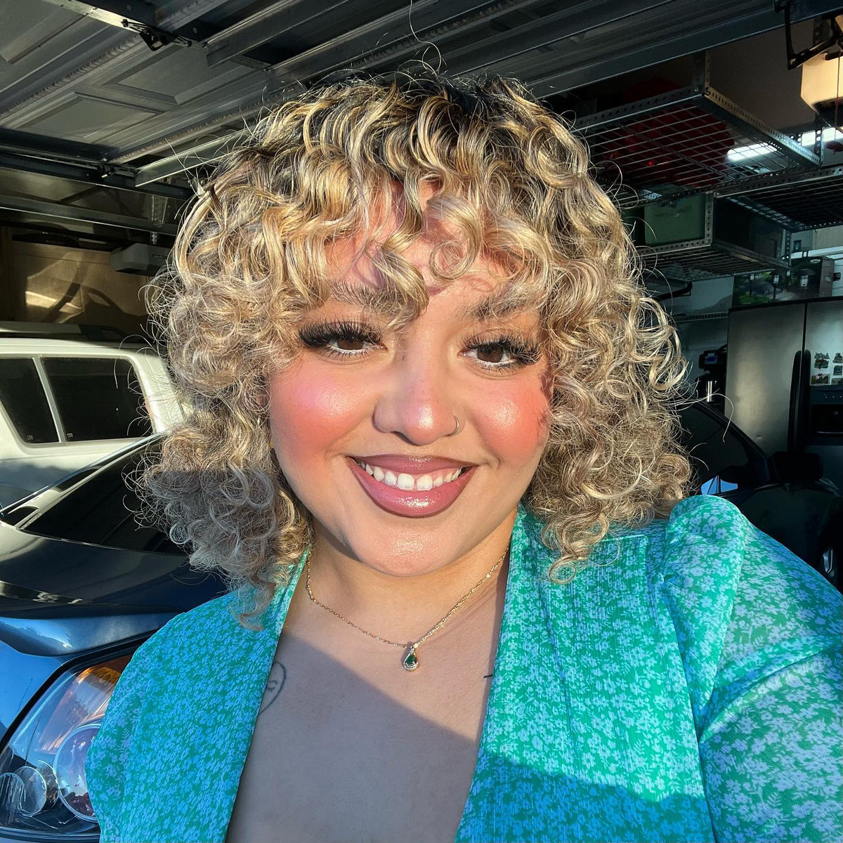 Curly Blonde Bob With Bangs