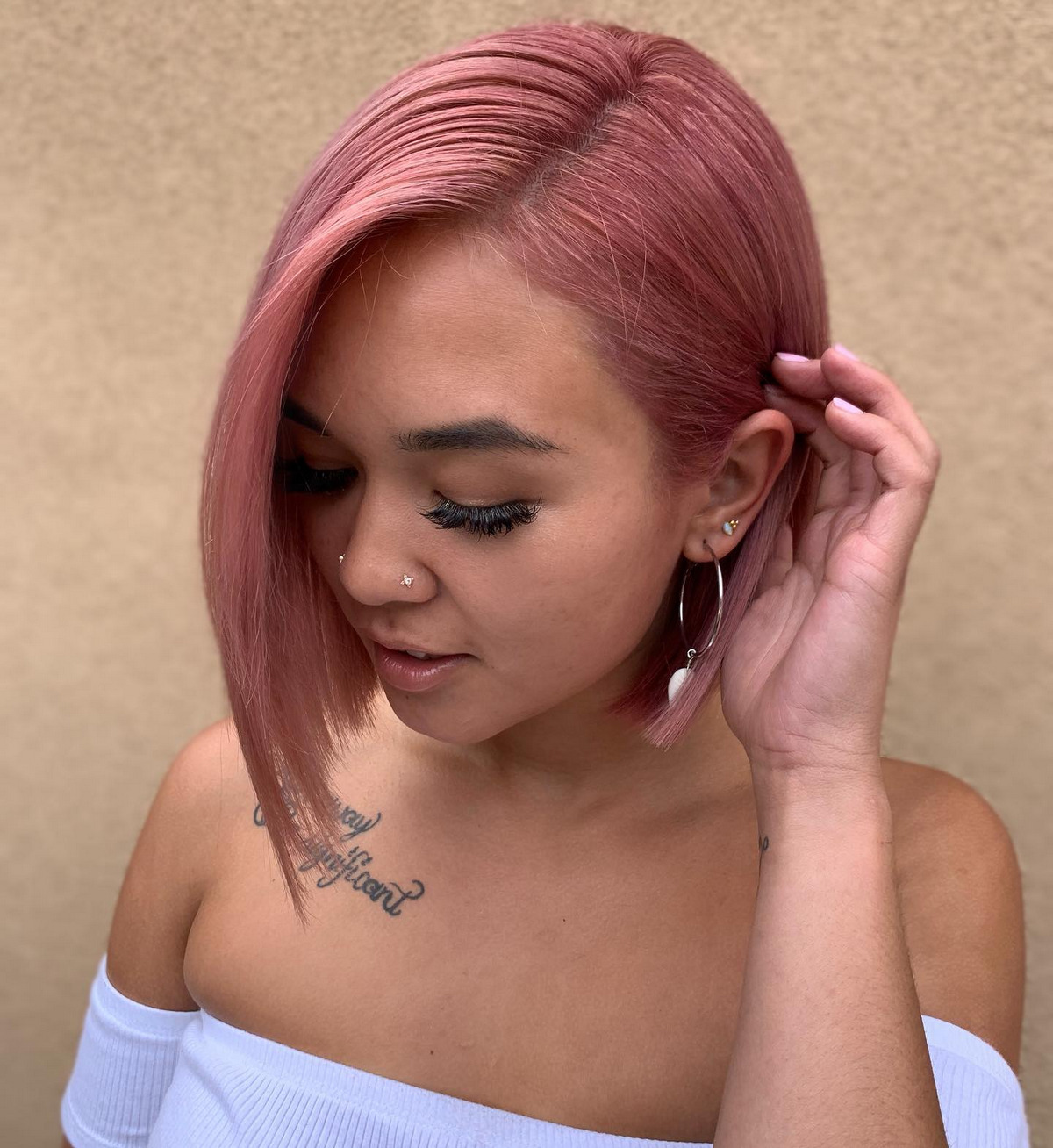 Pretty Pink Asymmetrical Bob