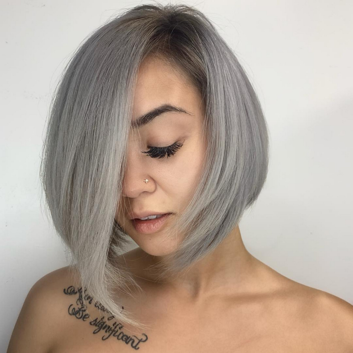 Ash Silver Asymmetrical Bob