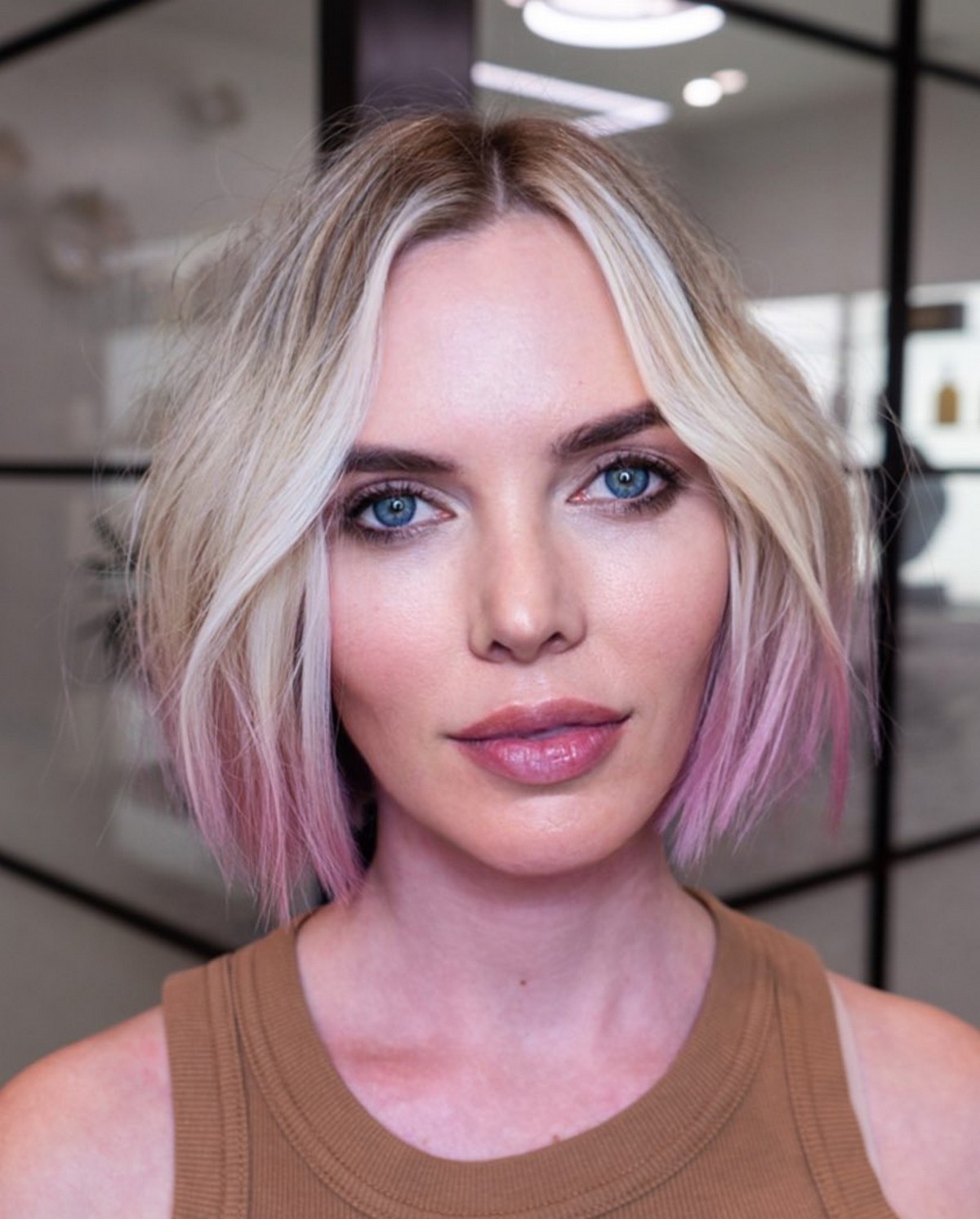 Blonde Choppy Bob with Pink Ends