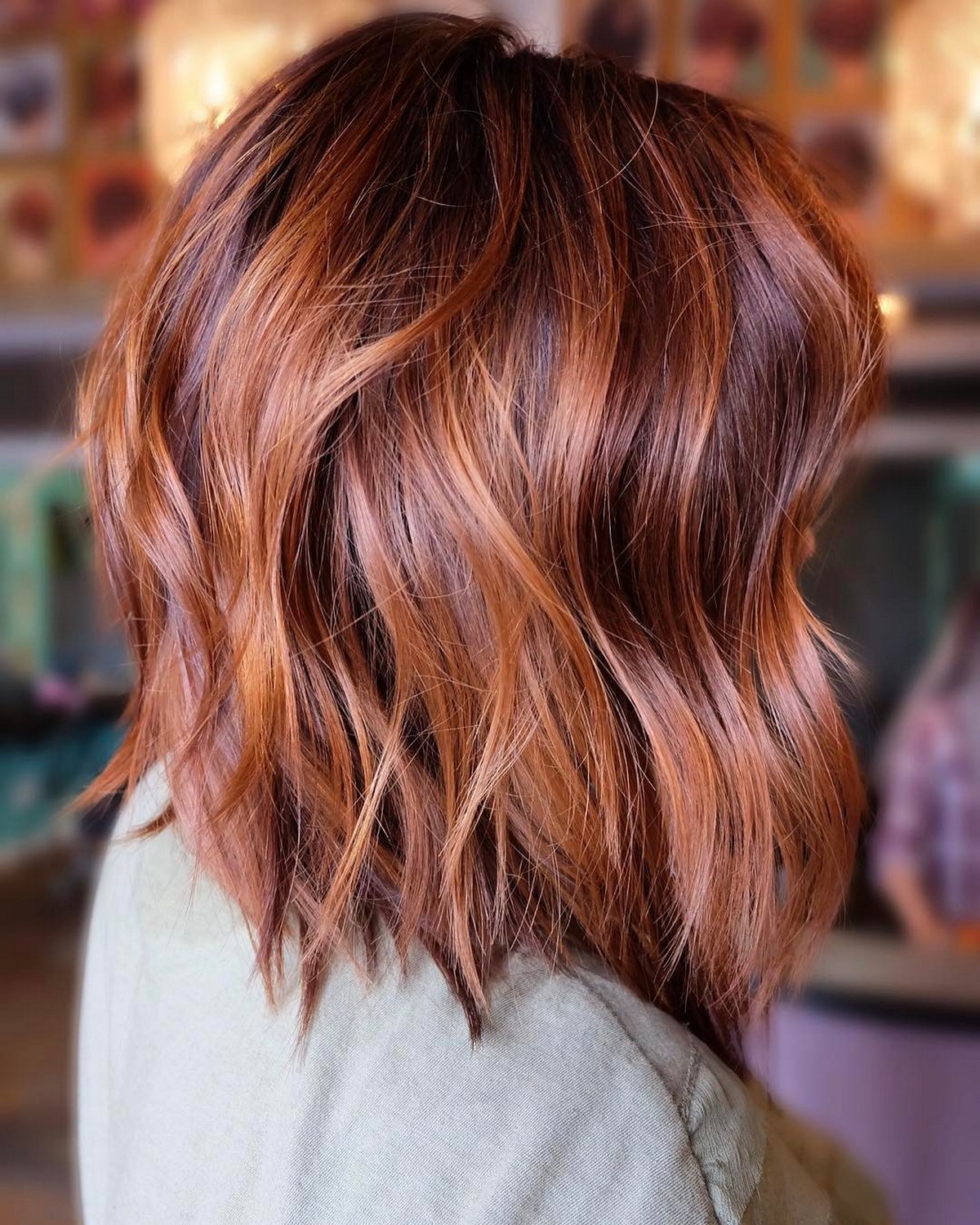 Layered Shoulder-Length Bob With Copper Balayage