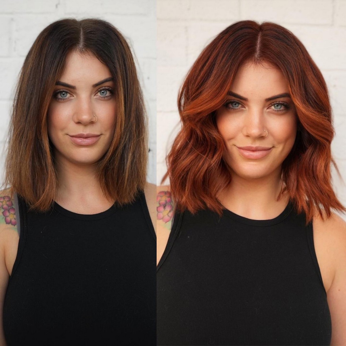 Middle-Parted Choppy Bob on Dark Auburn Hair