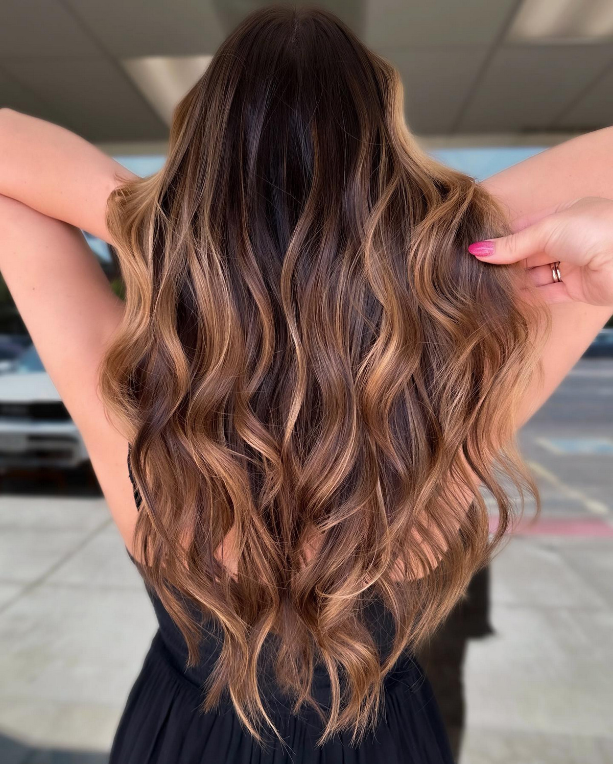 Warm Brown Balayage With Honeyed Highlights