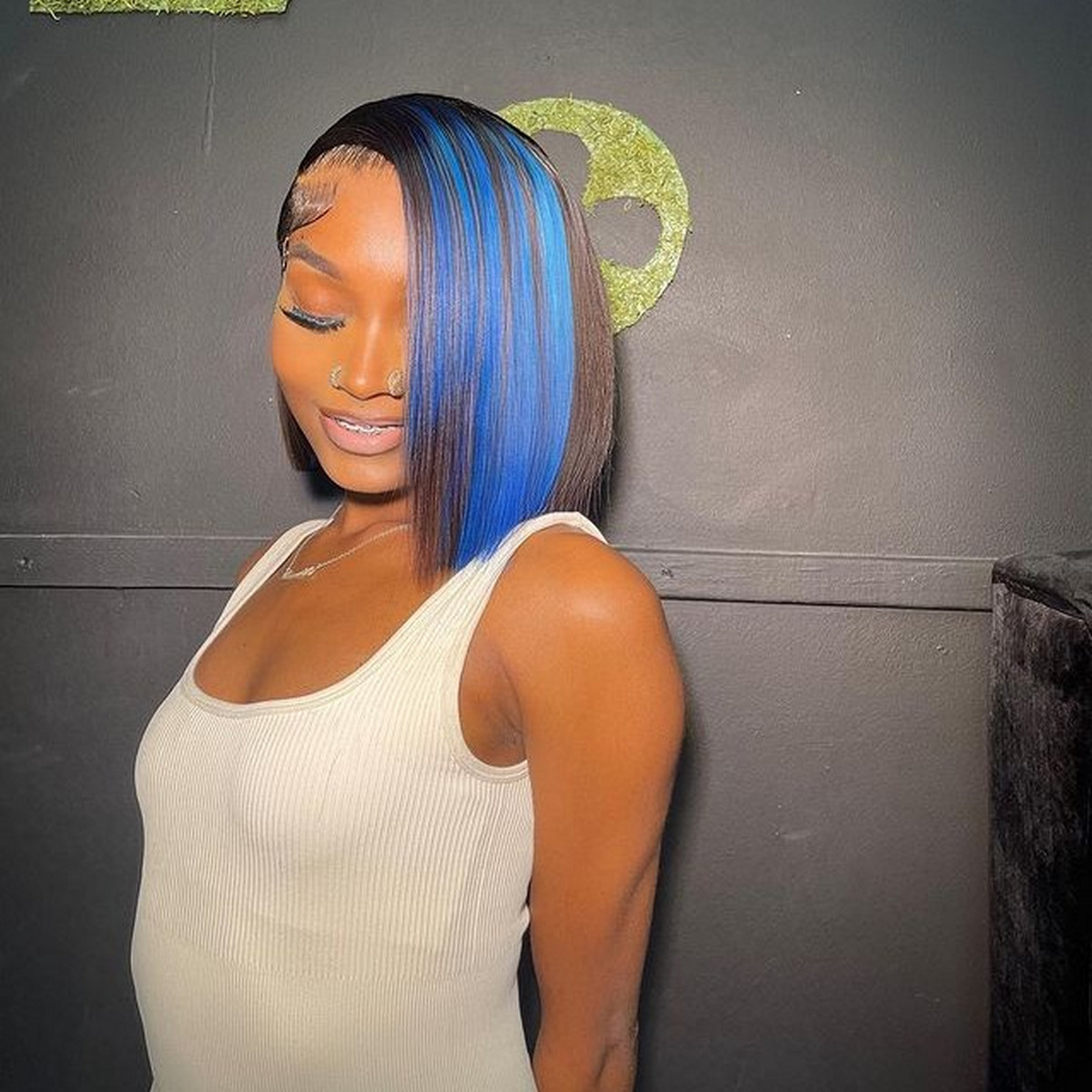 Asymmetrical Bob With Blue Highlights