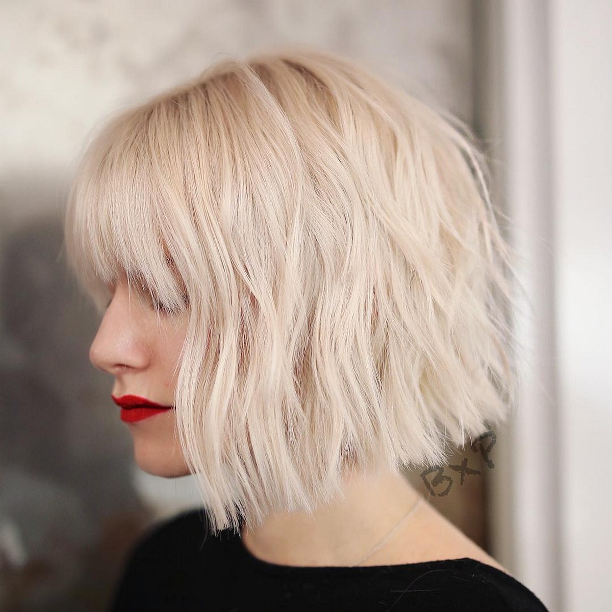 Choppy Bob With Platinum Blonde Color