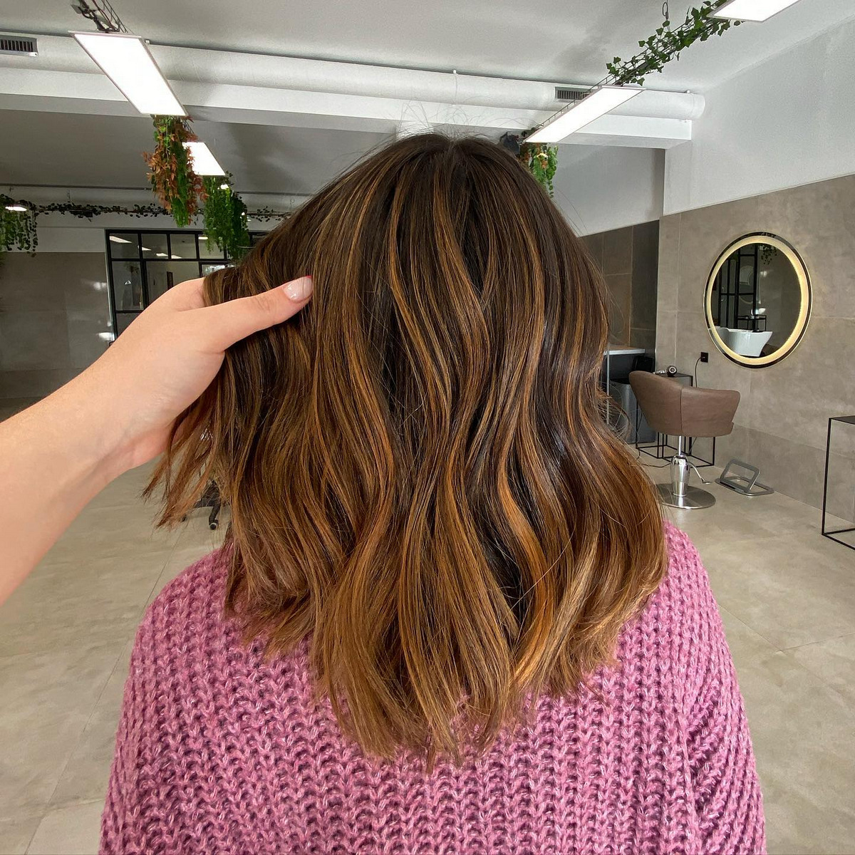 Hazelnut Brown Balayage With Soft Caramel Highlights