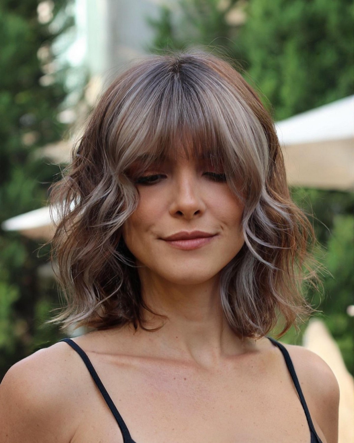 Medium Shaggy Bob With Balayage And Wispy Bangs