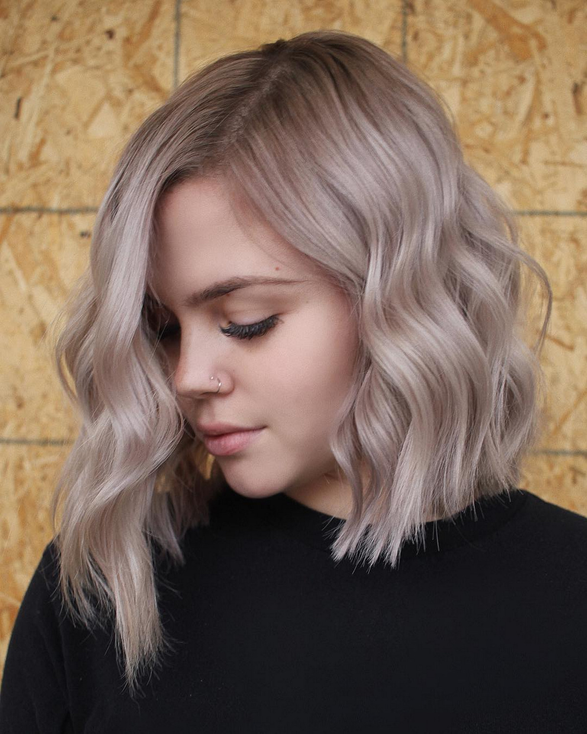 Beige Blonde Wavy Asymmetrical Bob