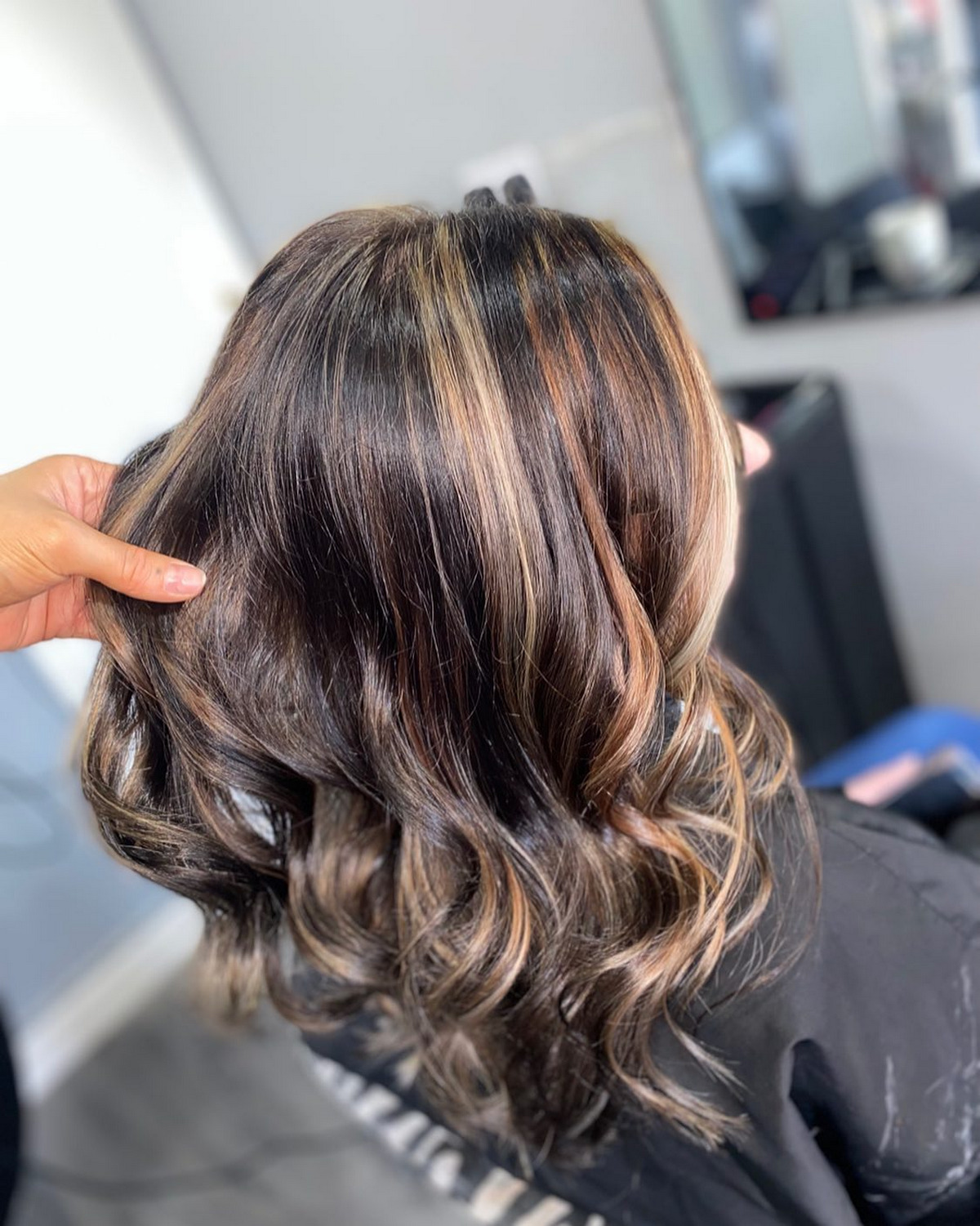 Caramel Walnut Balayage With Blonde Highlights